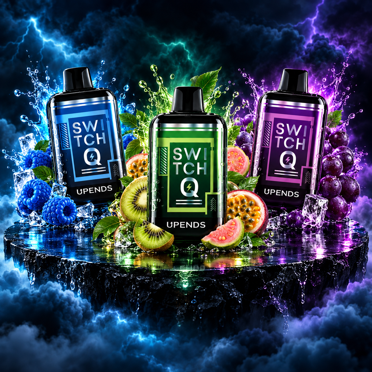 Upends Switch Q 15,000 Puff Disposable Vape - Combo 3 (Blue Raspberry Ice/Kiwi Passionfruit Guava/Grape Ice)