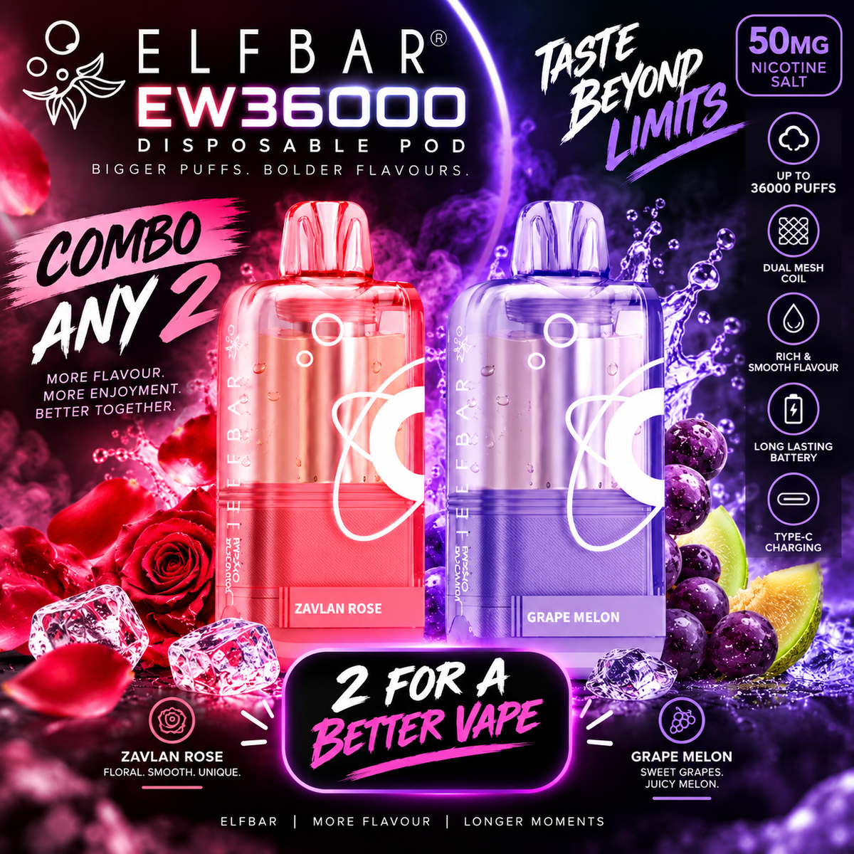 ELFBAR EW36000 Disposable Pod 50mg Combo